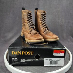 Dan Post Boots Youth Size 2 Tan Lace Up Side Zip Leather‎ Kiltie Western